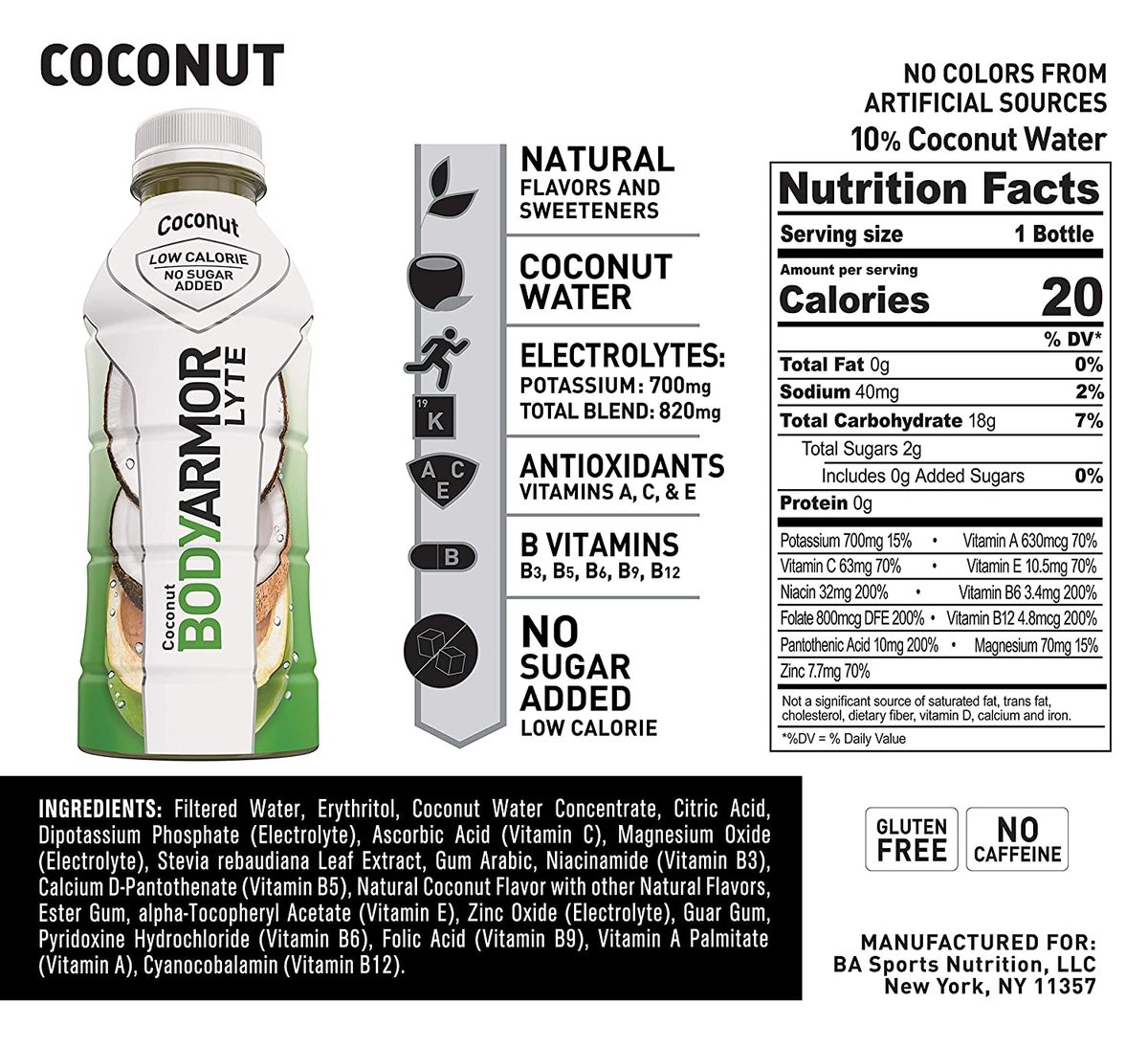 BODYARMOR LYTE 运动饮料低热量运动饮料，草莓柠檬水，含维生素的天然风味，富含钾的电解质，非常适合运动员 16 液体盎司（12 件装）