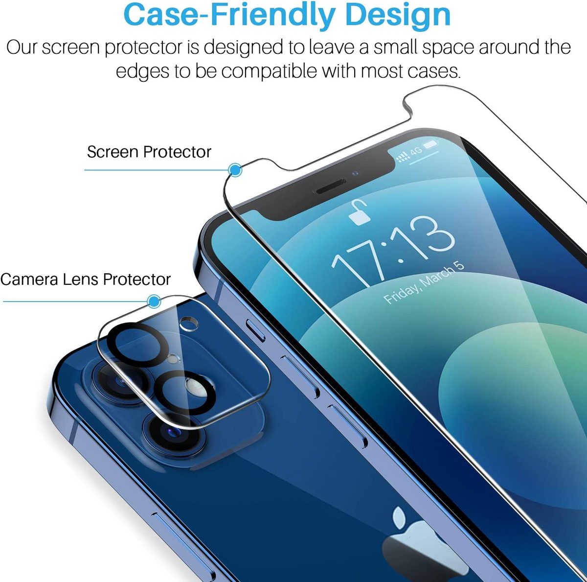 [3+3+1] LK 3 件装 iPhone 12 屏幕保护膜 + 3 件装带对准框的镜头保护膜，[9H] 钢化玻璃，防刮擦，无气泡，适用于 iPhone 12 的光滑触摸屏保护膜，透明，6.1 英寸