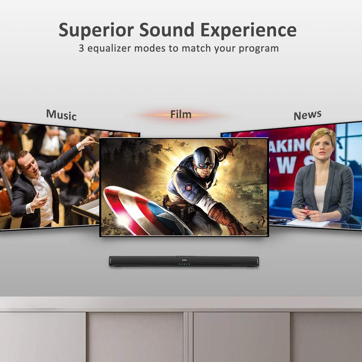 Saiyin Sound Bars for TV，有线和无线蓝牙 5.0 电视立体声扬声器 Soundbar 32'' 家庭影院环绕声系统光学/同轴/RCA 连接，壁挂式