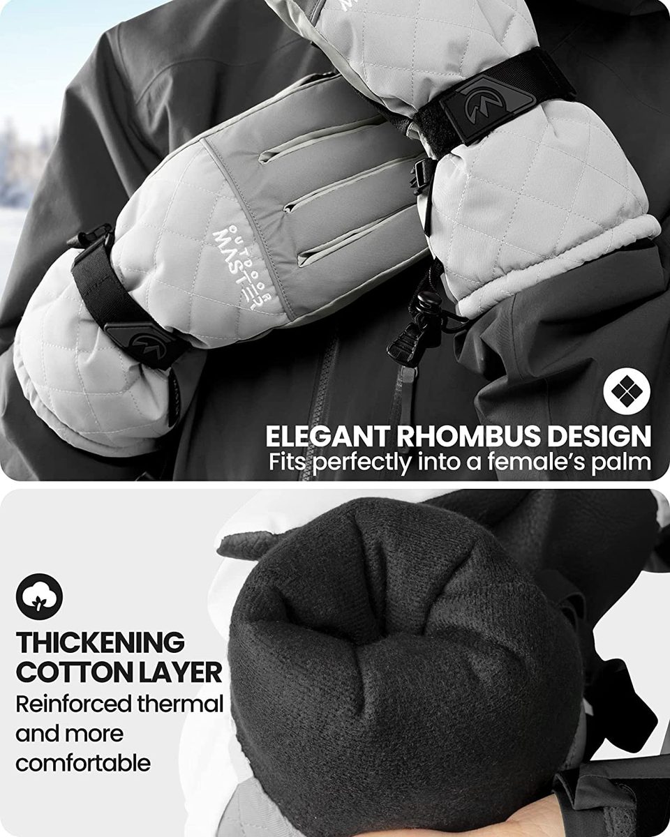 OutdoorMaster 滑雪和雪地手套，女式冬季防水保暖手套，触摸屏，冬季户外运动，滑雪，单板滑雪