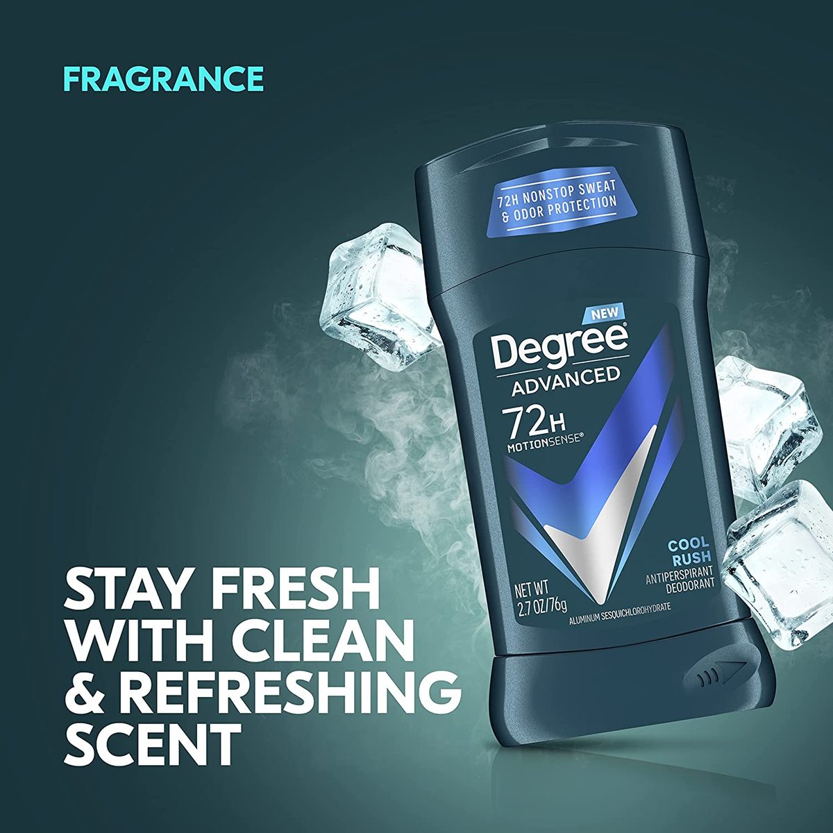 Degree Men Advanced Protection Antiperspirant Deodorant Cool Rush 4 粒装 72 小时防汗防臭止汗剂，采用 MotionSense 技术 2.7 盎司