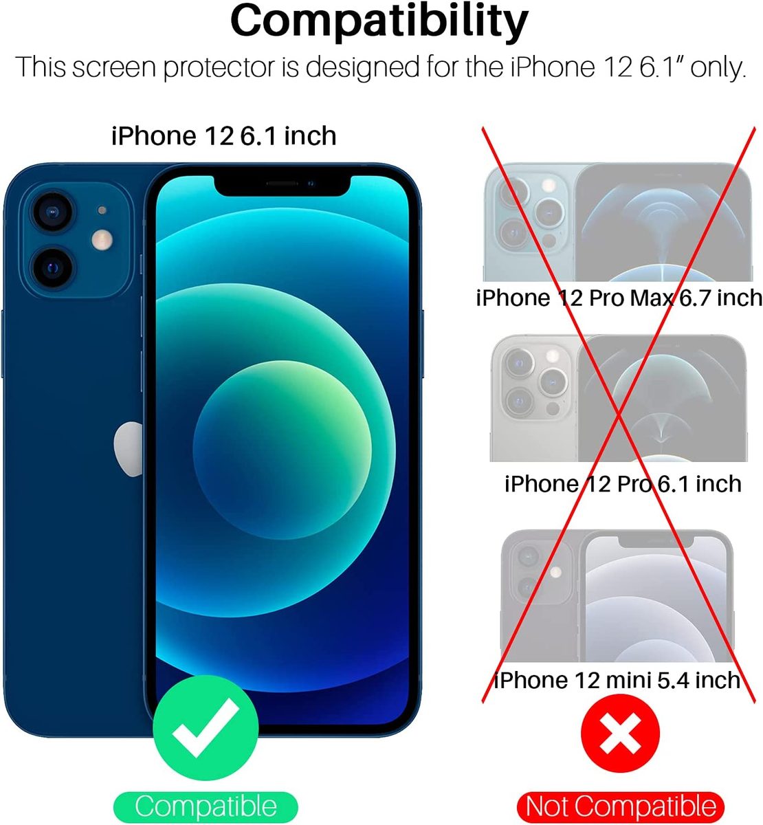 [3+3+1] LK 3 件装 iPhone 12 屏幕保护膜 + 3 件装带对准框的镜头保护膜，[9H] 钢化玻璃，防刮擦，无气泡，适用于 iPhone 12 的光滑触摸屏保护膜，透明，6.1 英寸