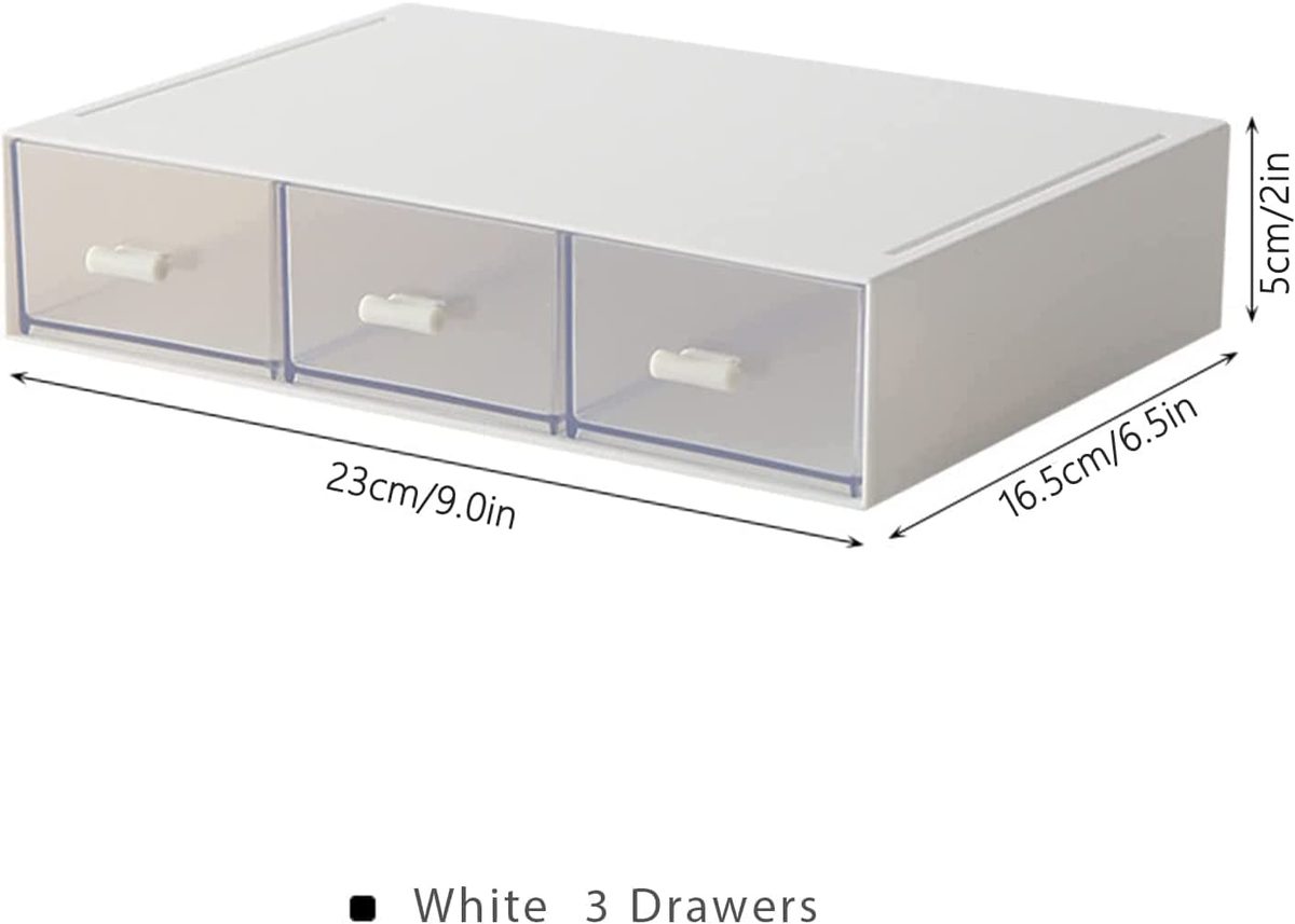 桌面整理器 - 3 层可堆叠储物抽屉带 6 个隔层白色可堆叠抽屉非常适合桌面存储、化妆品存储浴室组织配件等（白色）