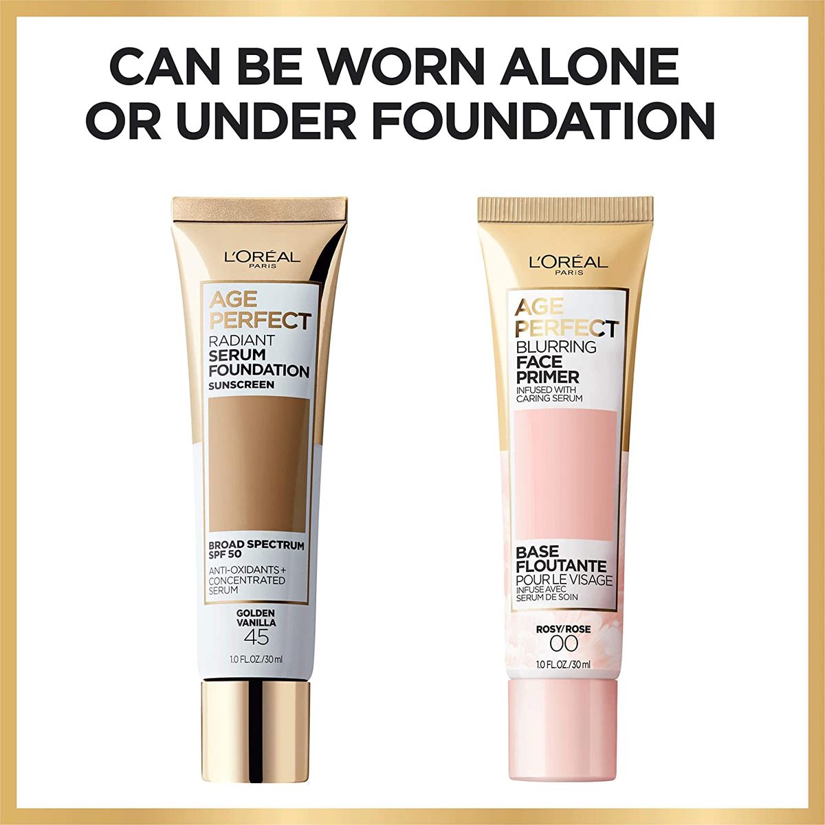 L'Oreal Paris Age Perfect Blurring Face Primer，注入护理精华液，1 液量。盎司。
