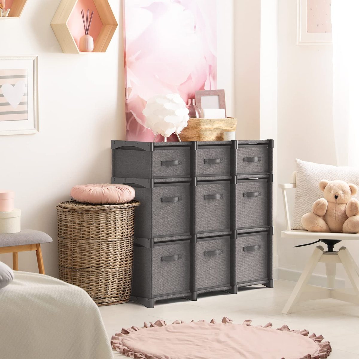 12 个立方体收纳盒，黑色收纳立方体收纳架，坚固的立方体收纳架，带立方体收纳盒，DIY 立方体收纳架，适用于卧室、游戏室、办公室和宿舍，黑色
