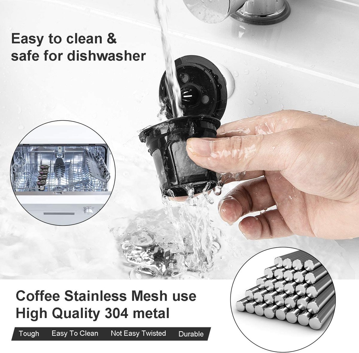 适用于 Keurig 的可重复使用 K 杯，可重复使用 K CUP 咖啡过滤器可再填充单个 K CUP 适用于 Keurig 2.0 1.0 BPA Free-6 包