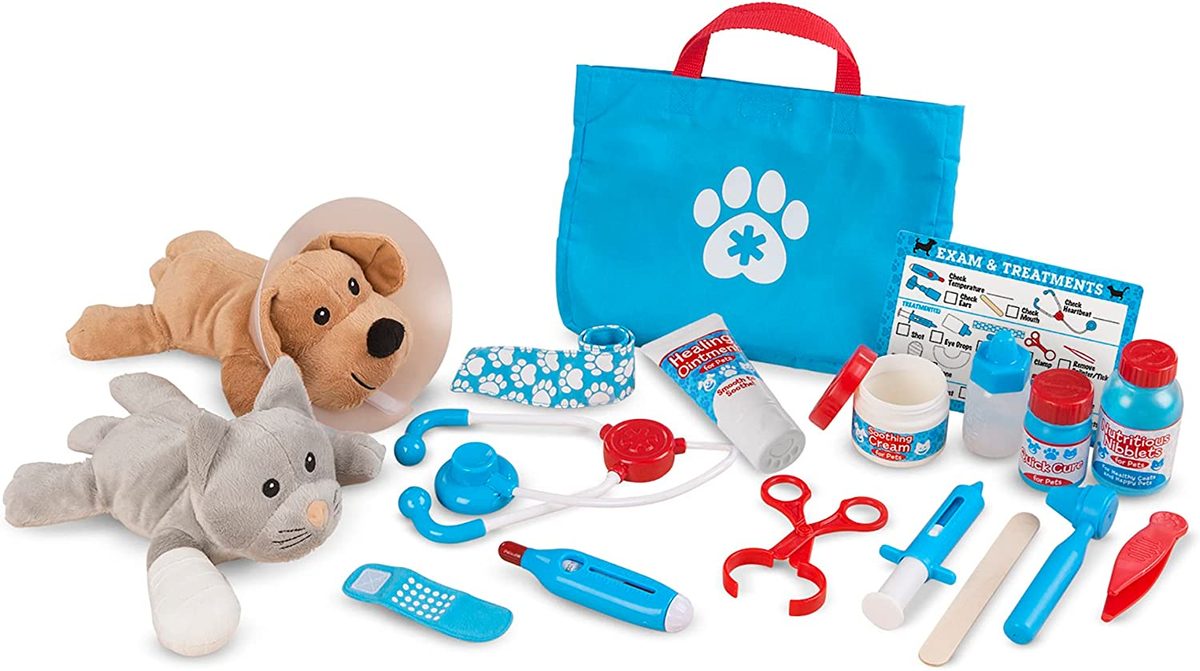 Melissa & Doug 检查和治疗宠物兽医玩具套装（24 件）- 儿童兽医玩具套装，儿童兽医套装，STEAM 玩具，角色扮演医生套装，适合 3 岁以上儿童