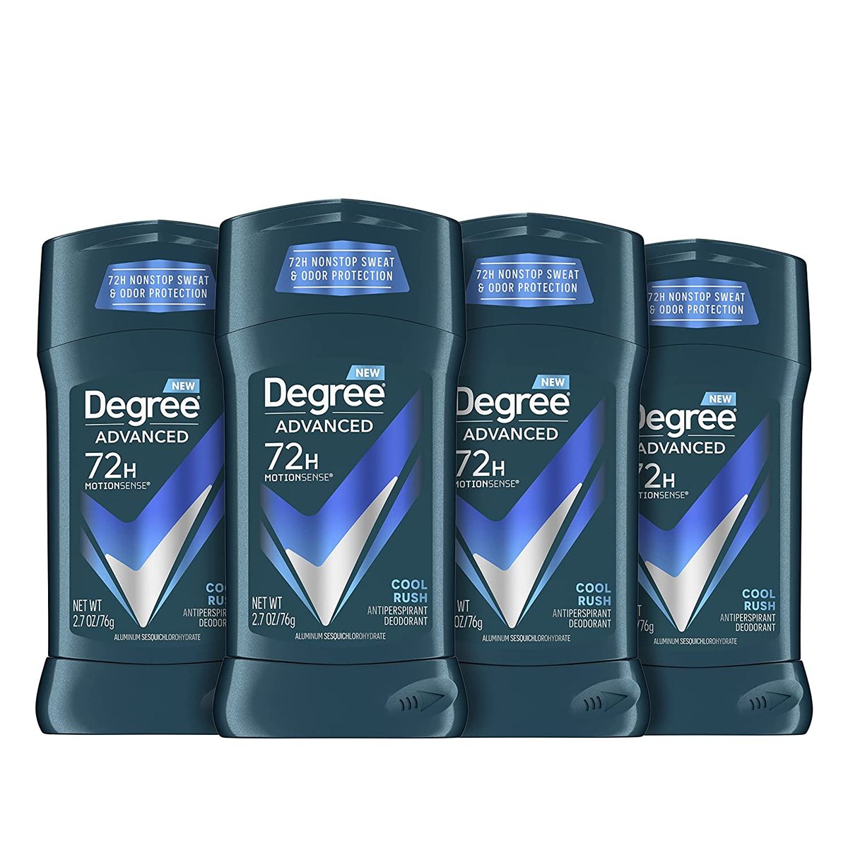 Degree Men Advanced Protection Antiperspirant Deodorant Cool Rush 4 粒装 72 小时防汗防臭止汗剂，采用 MotionSense 技术 2.7 盎司
