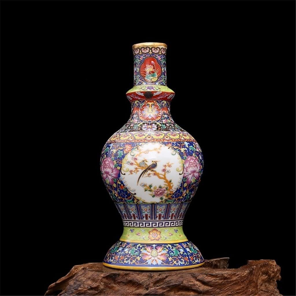 ZSEDP 景德镇古董珐琅花瓶宝塔花瓶花鸟图案古瓷