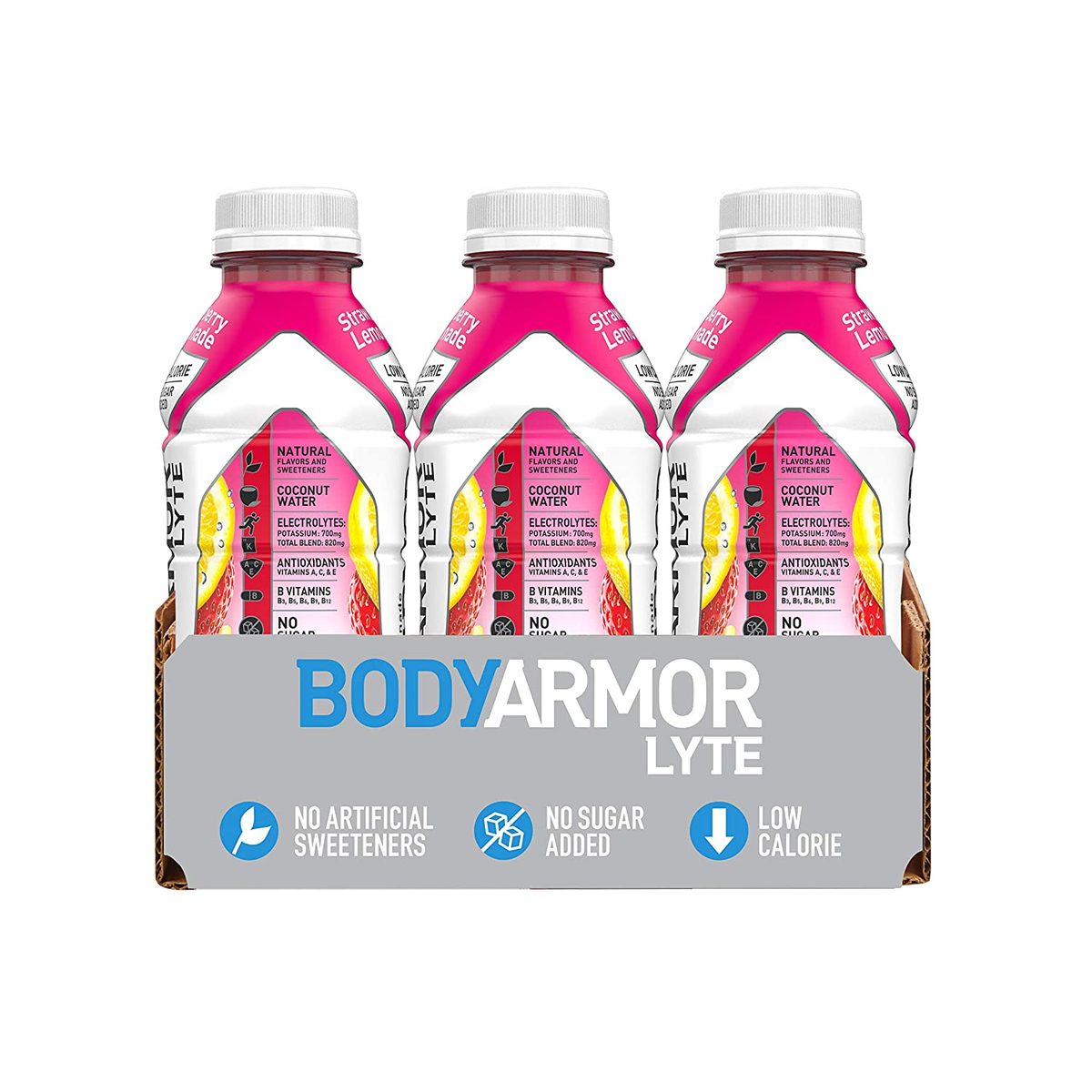 BODYARMOR LYTE 运动饮料低热量运动饮料，草莓柠檬水，含维生素的天然风味，富含钾的电解质，非常适合运动员 16 液体盎司（12 件装）