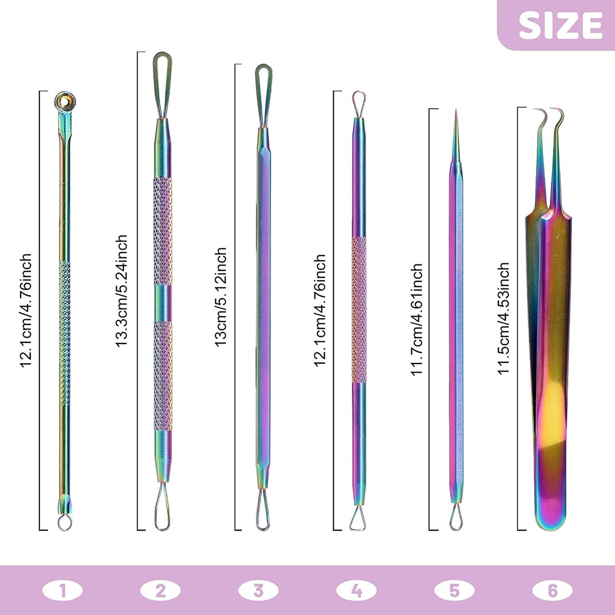 JPNK 去黑头工具，不锈钢 Pimple Popper 工具套件，包括 6 件 Comedone Extractor 和 10X Blackhead Mirror