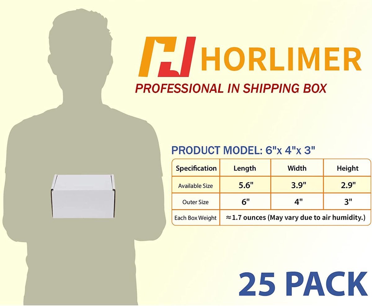 HORLIMER 6x4x3 英寸装运箱 25 件套，白色瓦楞纸板箱文学邮寄箱