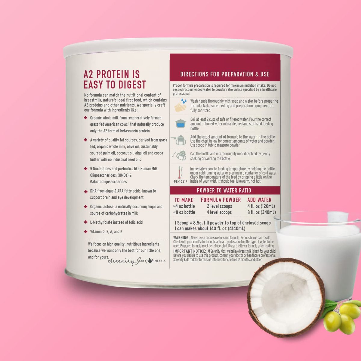 Sereormula Powder Ds Fed Organic A2 W Digest，清洁成分 |清洁标签项目纯度奖 Certifi6 计数