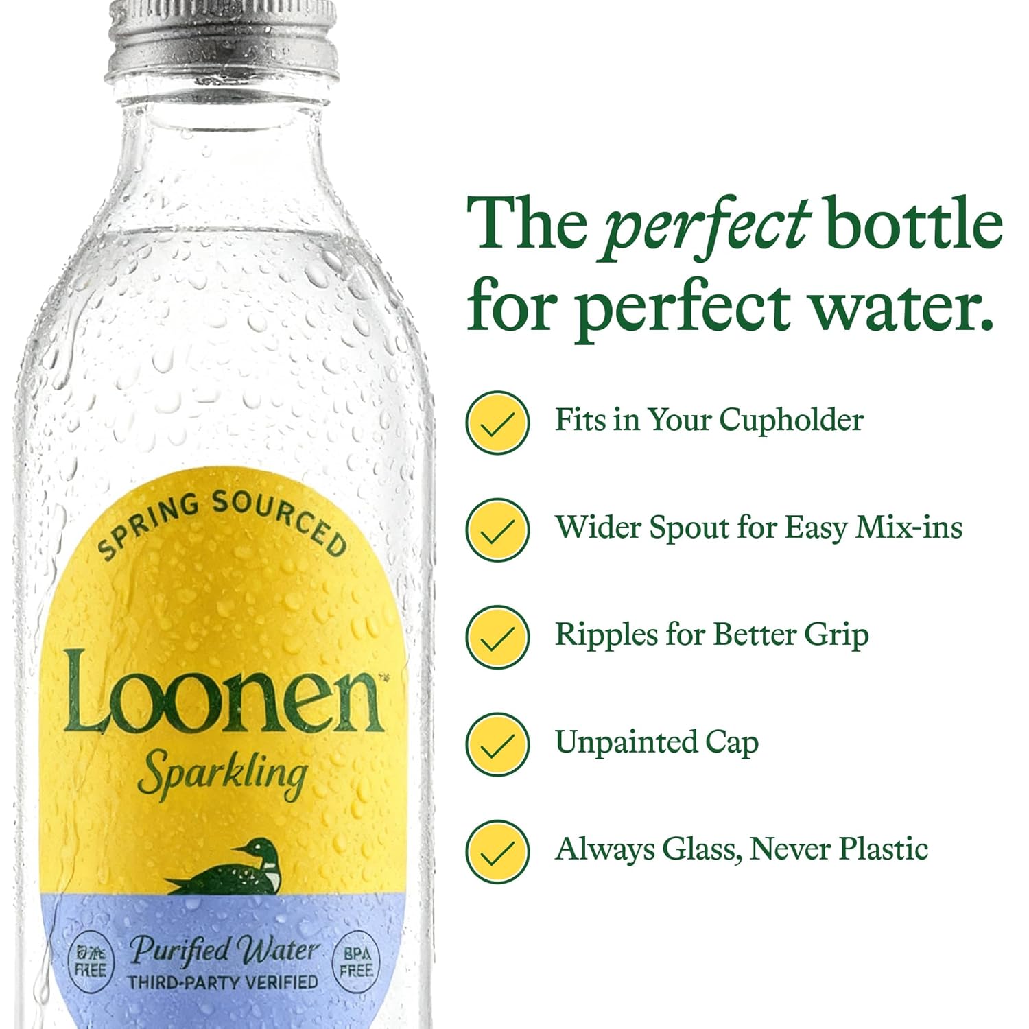 Loonen Spring来源的苏打水，玻璃瓶装高碳酸，矿物质，镁，钾，钙，钠，不含PFAS，不含塑料，NSF认证，美国制造，每包6750mL