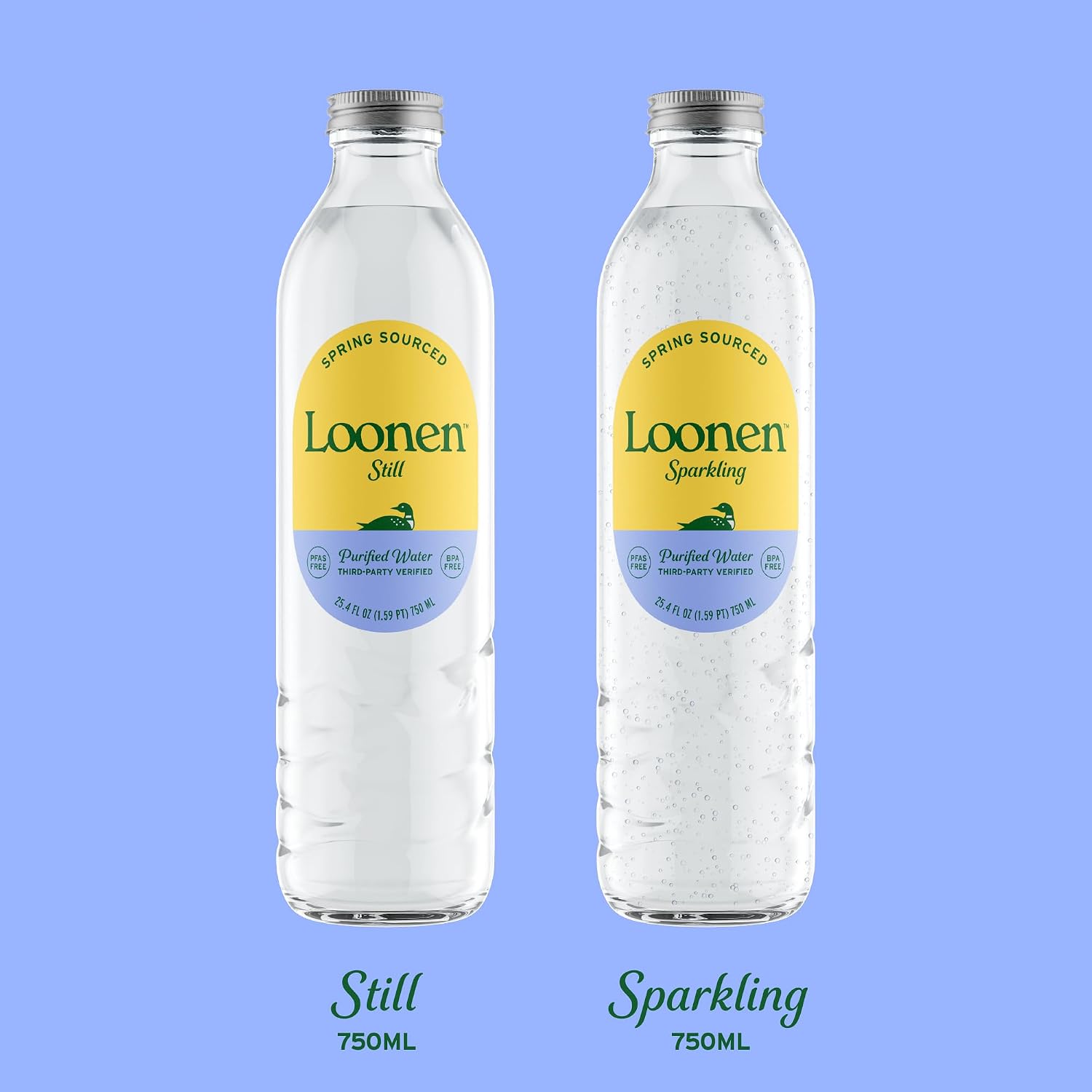Loonen Spring来源的苏打水，玻璃瓶装高碳酸，矿物质，镁，钾，钙，钠，不含PFAS，不含塑料，NSF认证，美国制造，每包6750mL