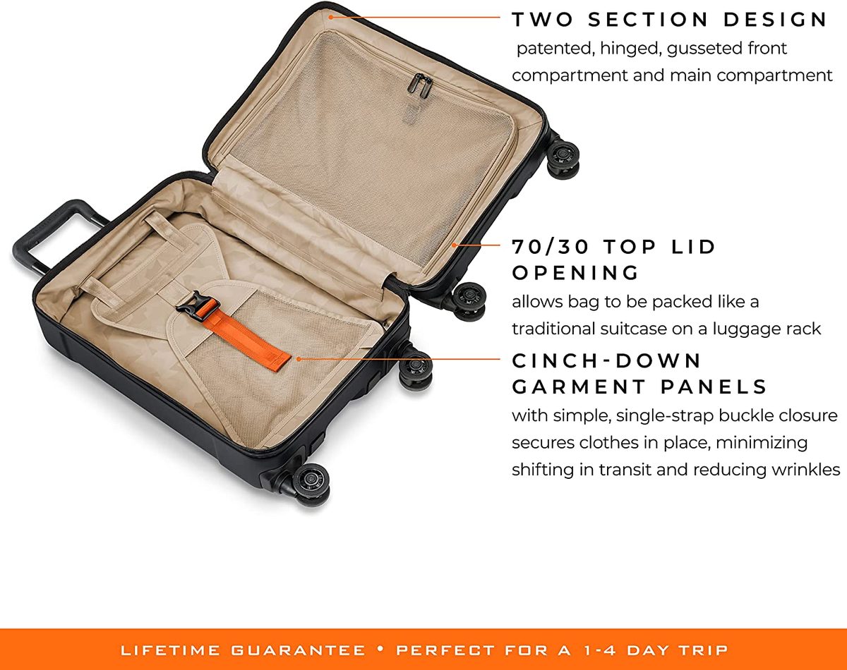 Briggs & Riley Torq Hardside 随身携带行李箱，带万向轮 22 英寸。 USB 充电端口，TSA 友好型锁具，方便使用的铰链前袋，黑色