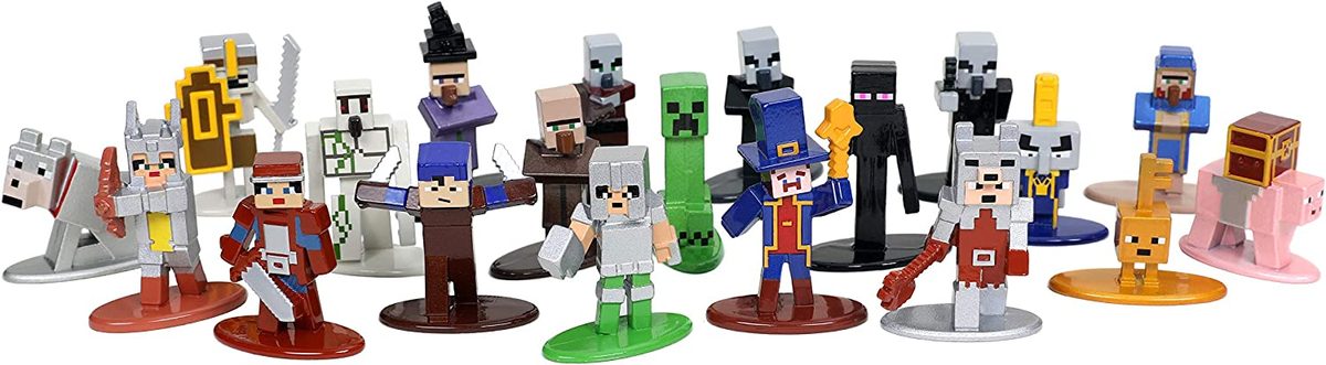 Jada Toys Minecraft Dungeons Nano Metalfigs 1.65 英寸压铸收藏品 20 件装 Wave 4，儿童和成人玩具银色