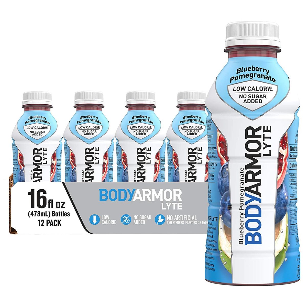 BODYARMOR LYTE 运动饮料低热量饮料，蓝莓石榴，含维生素的天然香料，富含钾的电解质，非常适合运动员，16 液体盎司（12 件装）