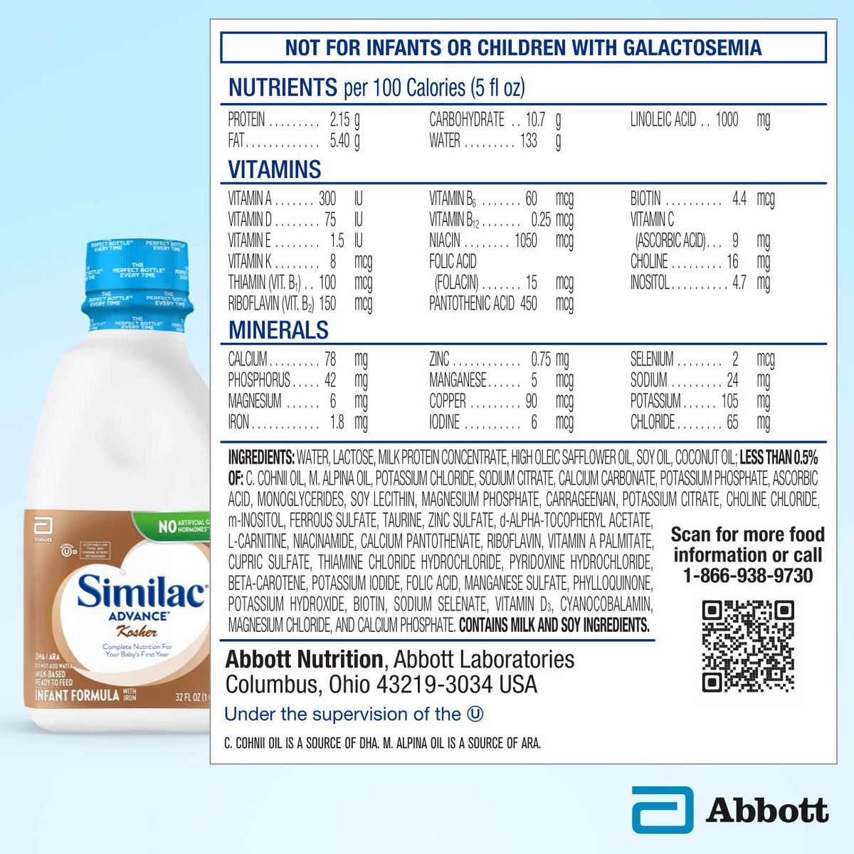 Similac Advance 犹太婴儿 Fl OZ（2 米喂食，可重新密封瓶子，Cholov Yisroel，（0-12 个月）