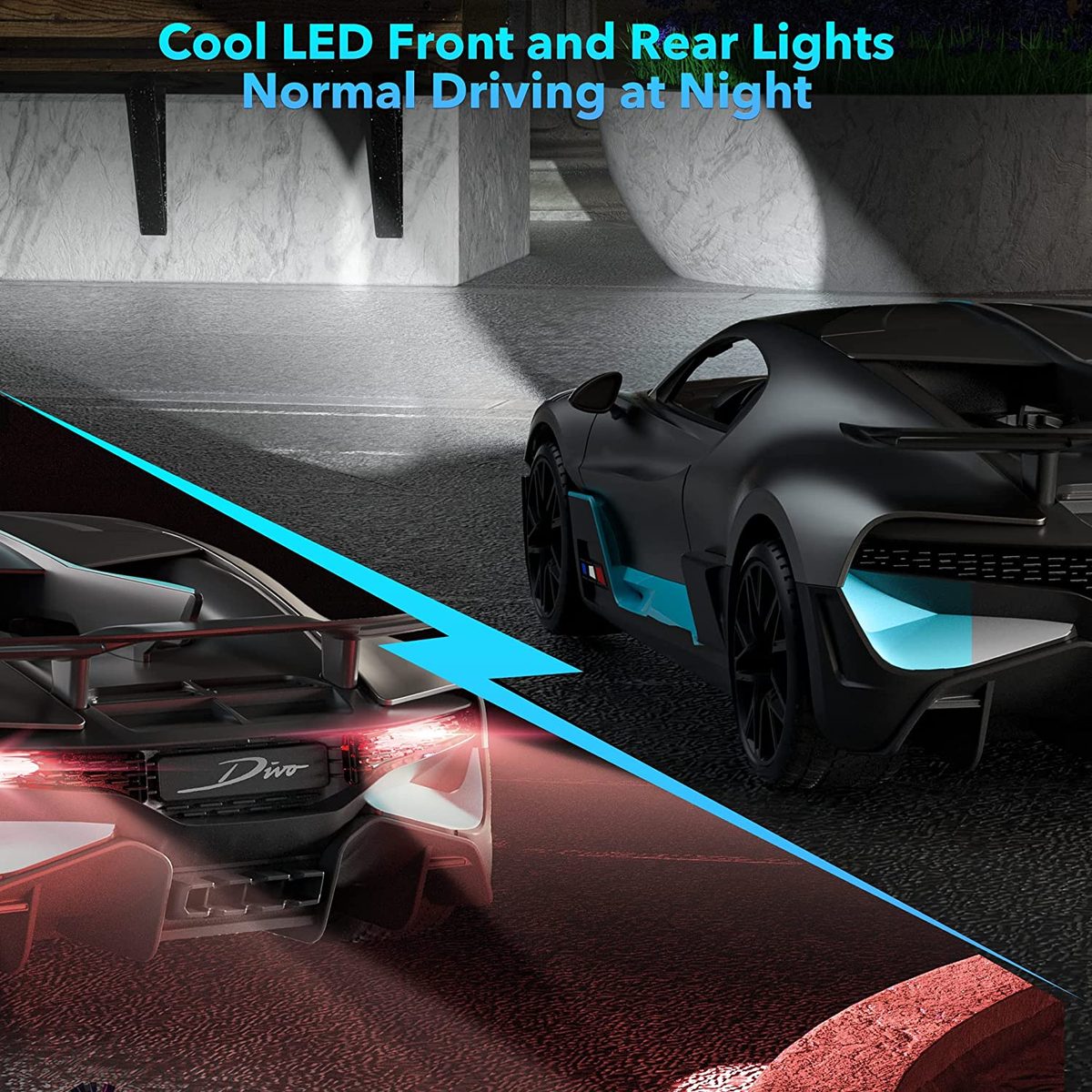 MIEBELY 遥控车，Bugatti Divo 1/12 比例遥控车 12 公里/小时，2.4Ghz 许可模型车 7.4V 900mAh 玩具车头灯成人男孩女孩 6-12 岁生日创意礼物