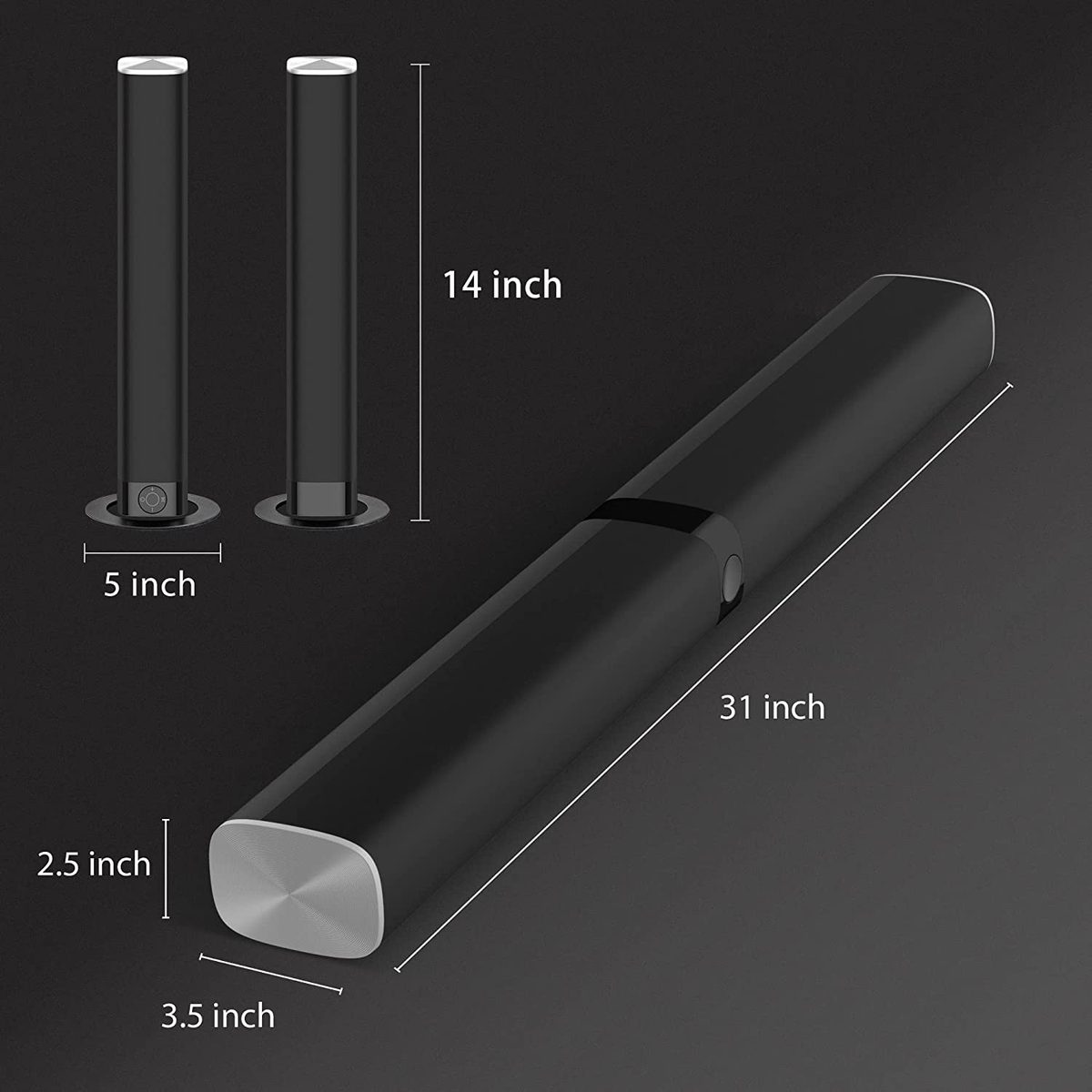 Assistrust Sound Bar，KY8000 50W Soundbar for TV Wired &amp Bluetooth 5.0 with 4 Speakers Drivers 32 Inch Surround Sound, 2 in 1 Detachable