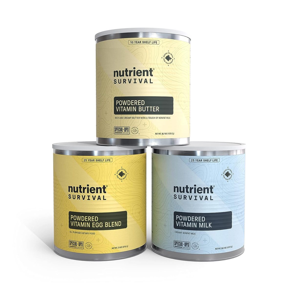 Nutrient Survival Essentials 维生素奶粉、维生素黄油粉、Powdeeze 干燥准备用品和 Emerghelf 稳定期长达 25 年