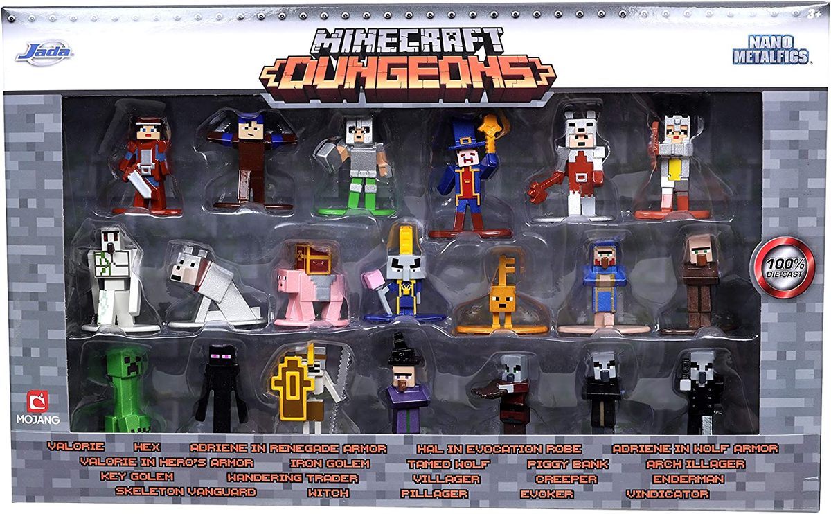 Jada Toys Minecraft Dungeons Nano Metalfigs 1.65 英寸压铸收藏品 20 件装 Wave 4，儿童和成人玩具银色