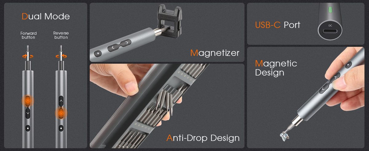 UF-TOOLS 迷你电动螺丝刀，62 合 1 充电式小型电动螺丝刀套装，带 48 钻头、LED 灯和磁垫，专业维修工具，适用于手机手表相机笔记本电脑