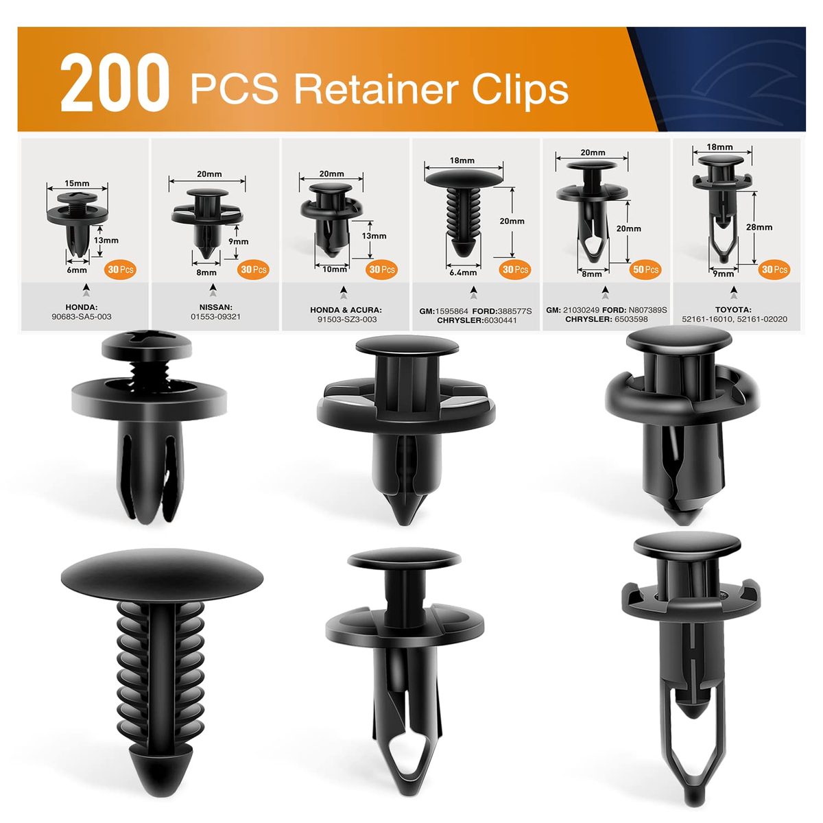 GOOACC 120PCS 汽车保险杠固定夹和尼龙紧固件铆钉套件 6mm 7.6mm 8mm 8.8mm 10mm 门饰板夹保险杠推铆钉夹，1 件紧固件拆卸器，黑色