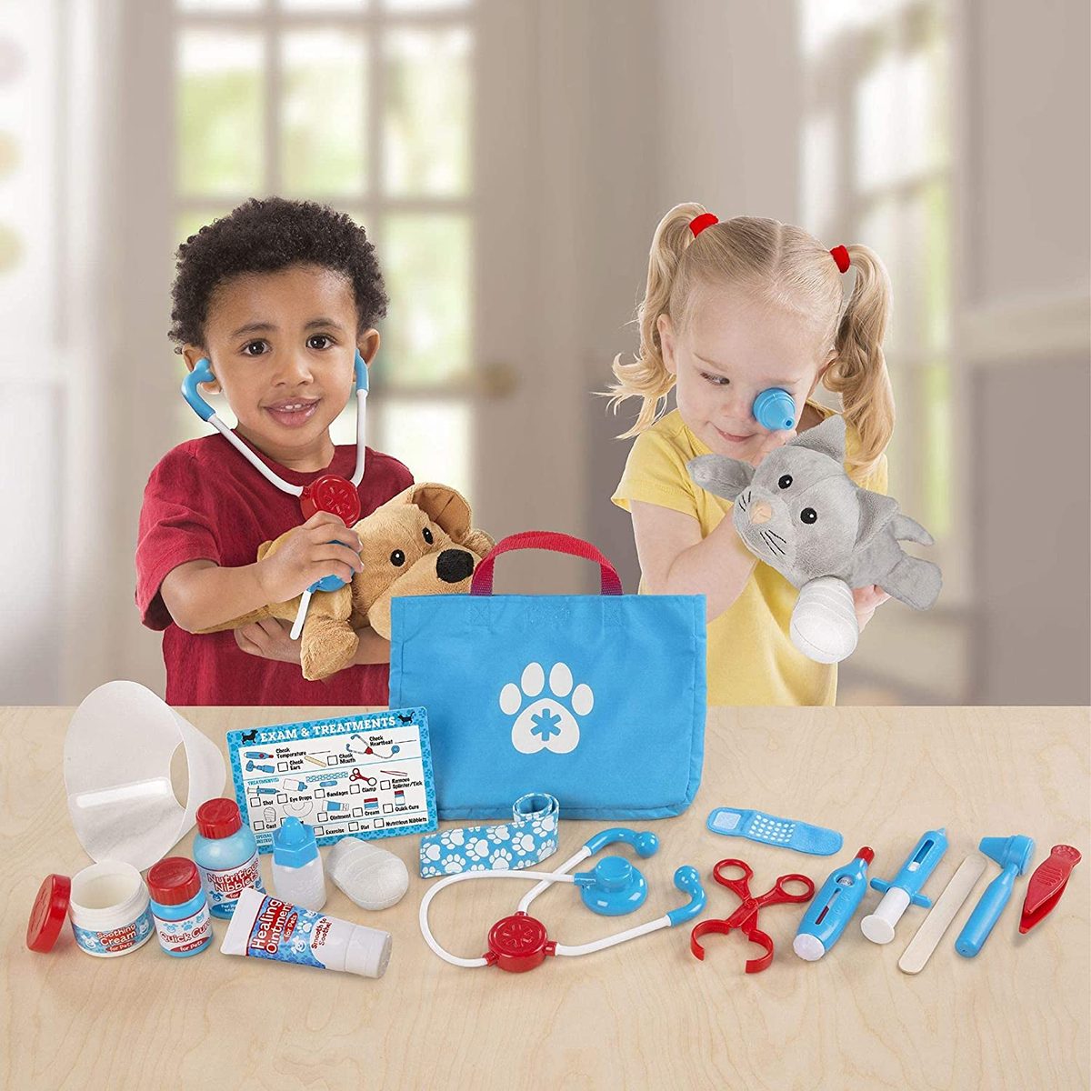 Melissa & Doug 检查和治疗宠物兽医玩具套装（24 件）- 儿童兽医玩具套装，儿童兽医套装，STEAM 玩具，角色扮演医生套装，适合 3 岁以上儿童