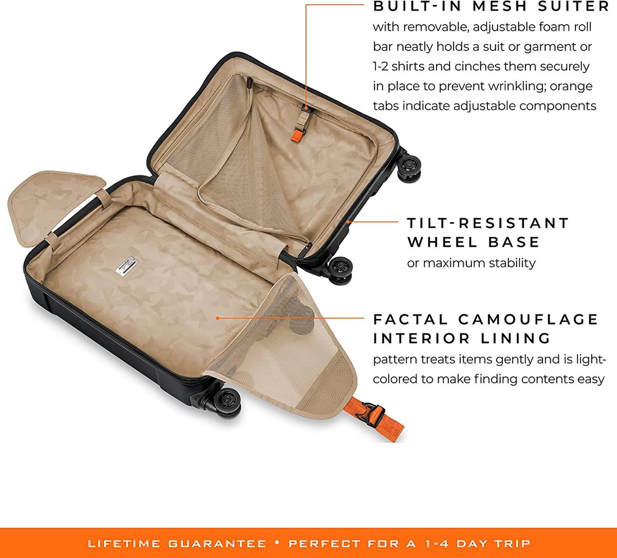Briggs & Riley Torq Hardside 随身携带行李箱，带万向轮 22 英寸。 USB 充电端口，TSA 友好型锁具，方便使用的铰链前袋，黑色