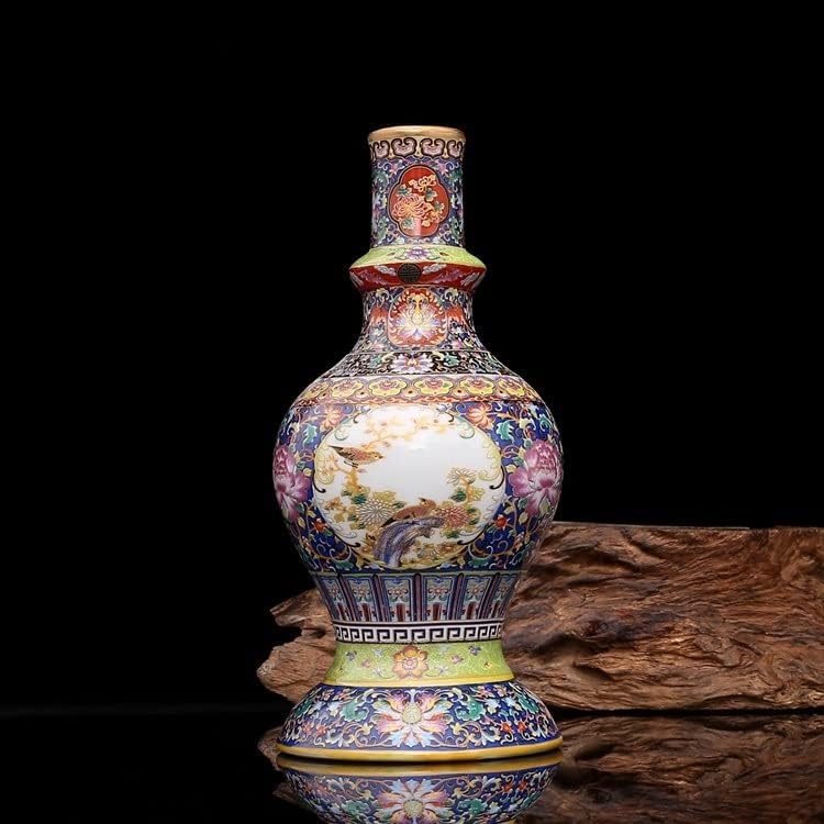 ZSEDP 景德镇古董珐琅花瓶宝塔花瓶花鸟图案古瓷