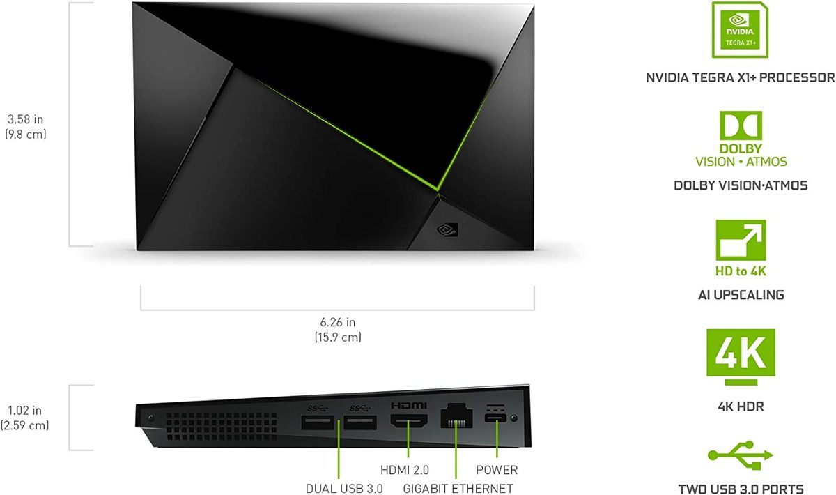 NVIDIA SHIELD Android TV Pro 流媒体播放器； 4K HDR 电影，体育直播，Dolby Vision-Atmos，AI 增强升级，GeForce NOW 云游戏，内置 Google Assistant，与 Alexa 兼容