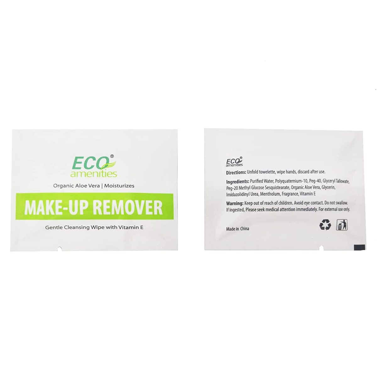 ECO Amenities 20 片卸妆湿巾，含芦荟和维生素 E 独立包装洗面巾皮肤清洁湿巾