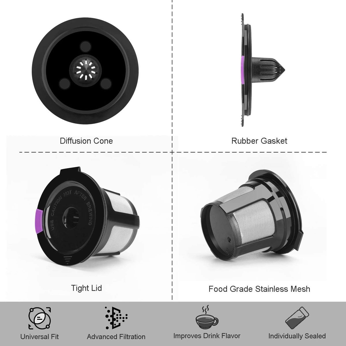 适用于 Keurig 的可重复使用 K 杯，可重复使用 K CUP 咖啡过滤器可再填充单个 K CUP 适用于 Keurig 2.0 1.0 BPA Free-6 包
