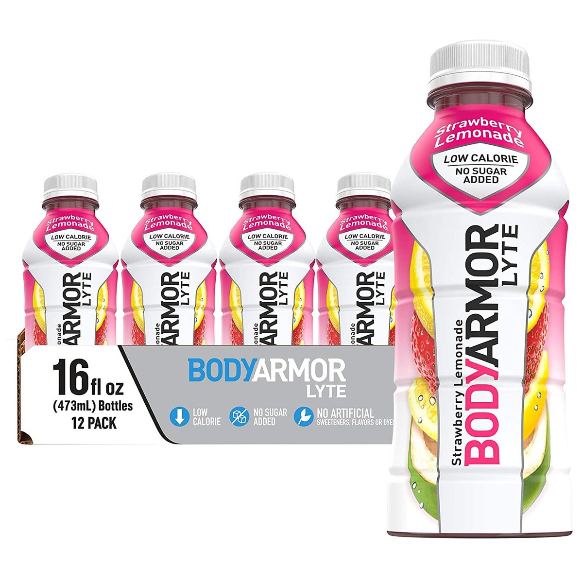 BODYARMOR LYTE 运动饮料低热量运动饮料，草莓柠檬水，含维生素的天然风味，富含钾的电解质，非常适合运动员 16 液体盎司（12 件装）