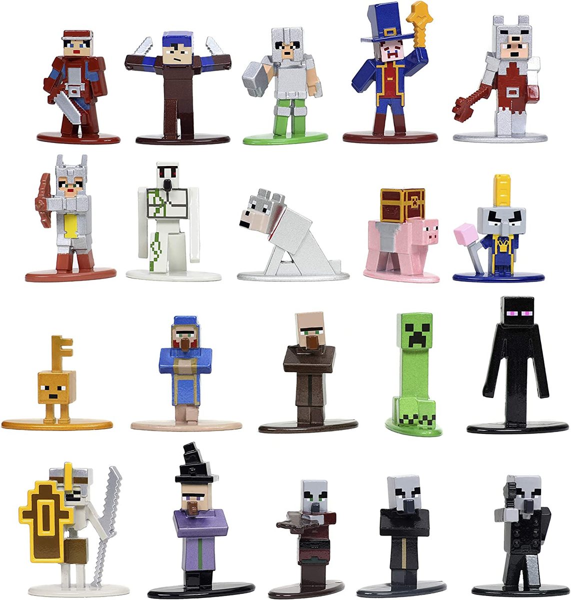 Jada Toys Minecraft Dungeons Nano Metalfigs 1.65 英寸压铸收藏品 20 件装 Wave 4，儿童和成人玩具银色