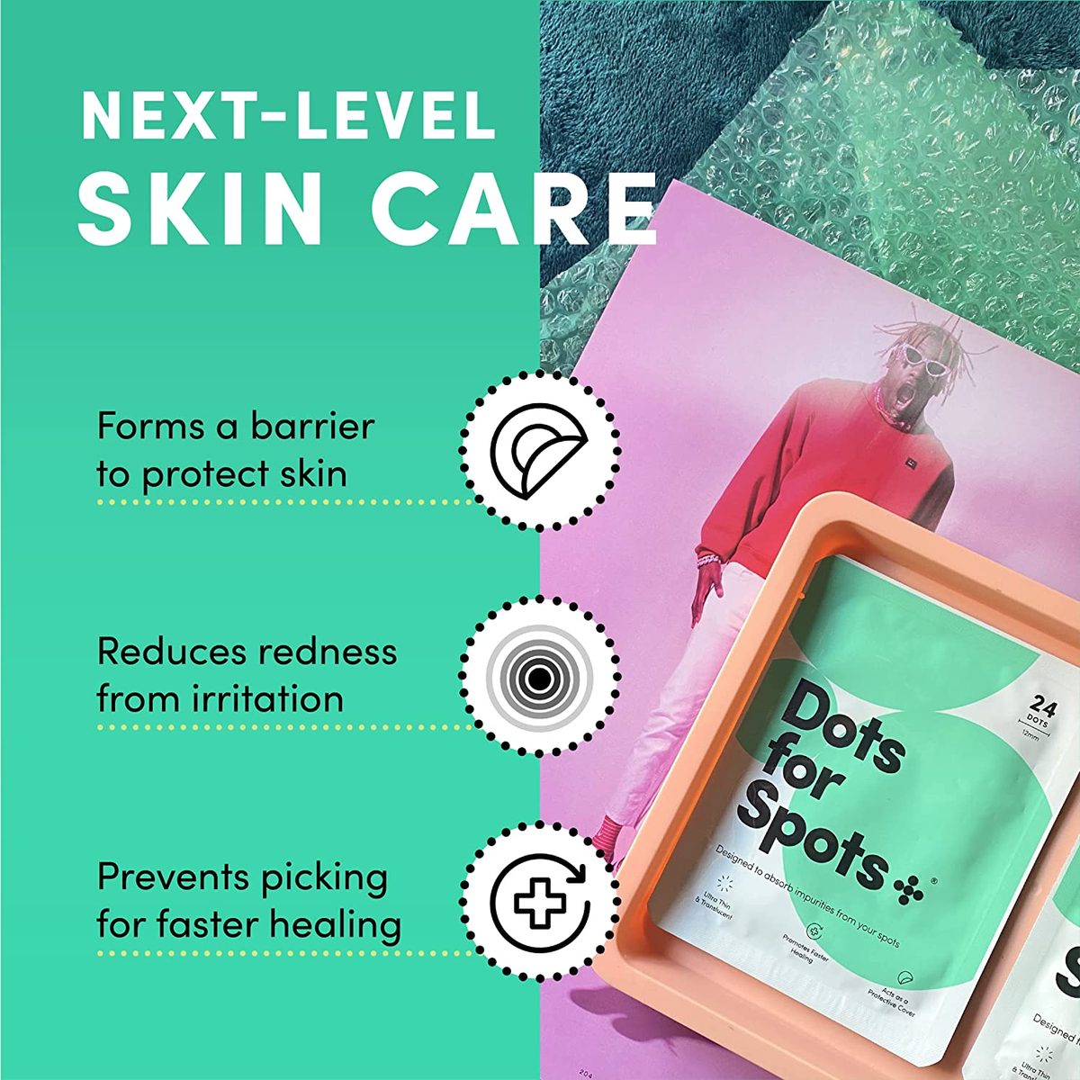 Dots for Spots Pimple Patches for Face - Pack of 24 Hydrocolloid Acne Patch - Invisible Zit Stickers Treatment for Face and Body - 强效、速效、纯素和零残忍韩国护肤