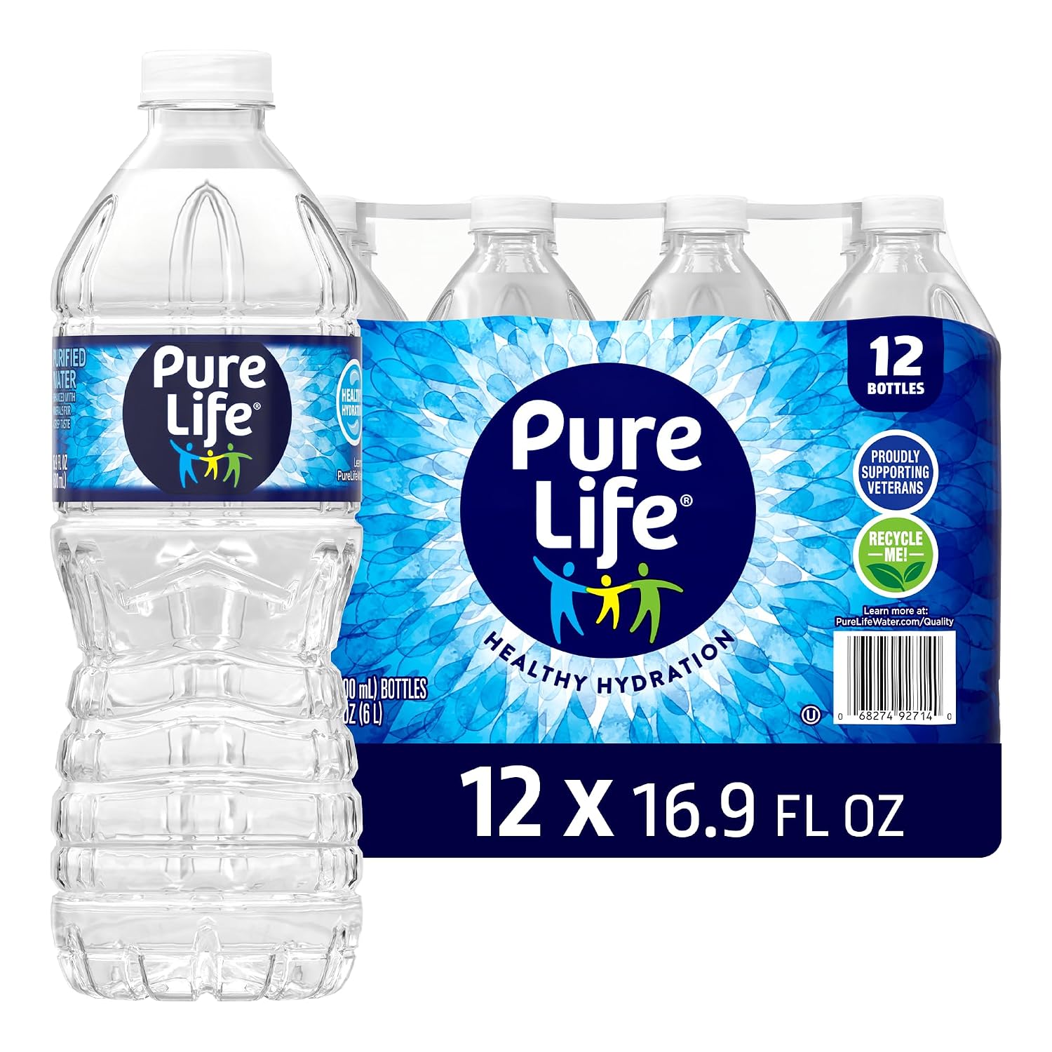 Pure Life纯净水瓶，12包-添加矿物质的瓶装水，口感清爽，塑料瓶-16.9 Fl oz