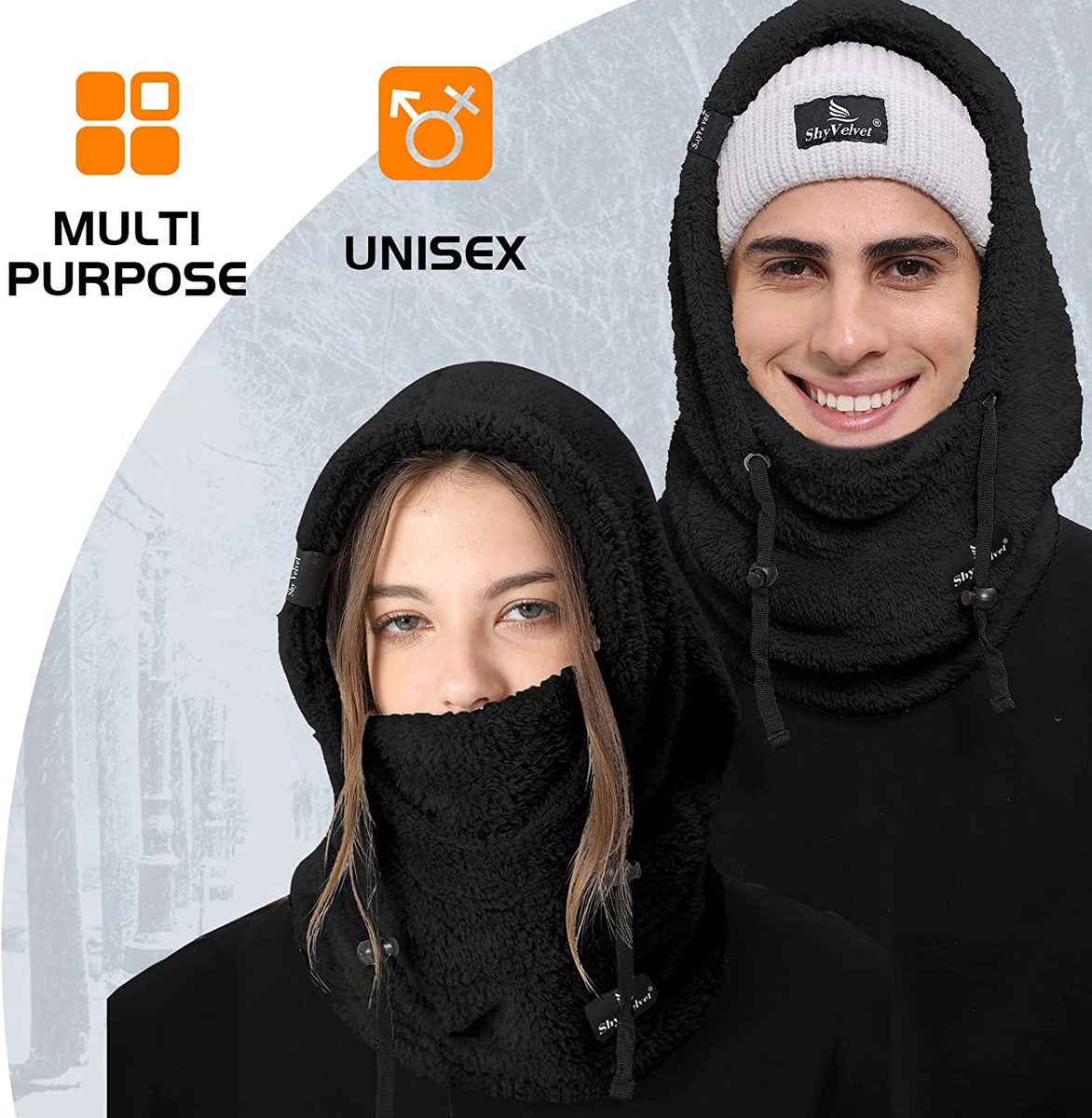 Shy Velvet Balaclava 防风冬季面罩，男女抓绒滑雪面罩，保暖面罩帽子围巾