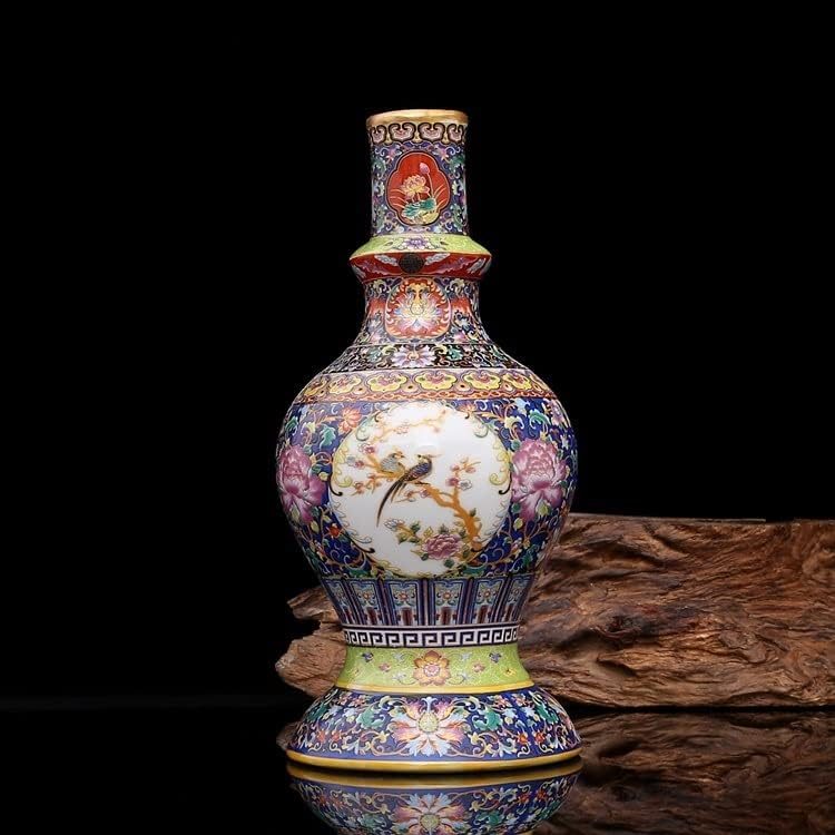 ZSEDP 景德镇古董珐琅花瓶宝塔花瓶花鸟图案古瓷