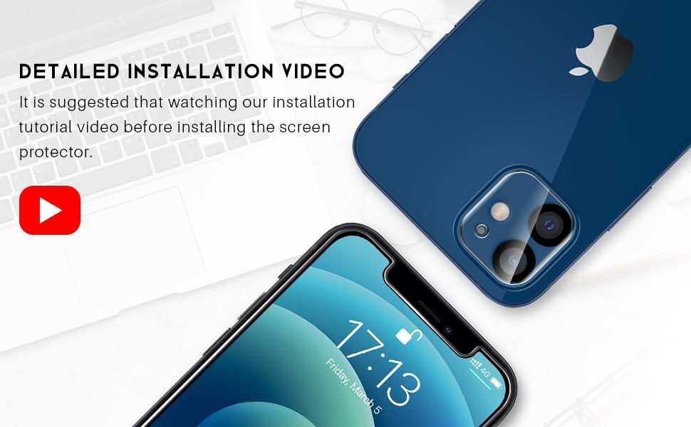 [3+3+1] LK 3 件装 iPhone 12 屏幕保护膜 + 3 件装带对准框的镜头保护膜，[9H] 钢化玻璃，防刮擦，无气泡，适用于 iPhone 12 的光滑触摸屏保护膜，透明，6.1 英寸