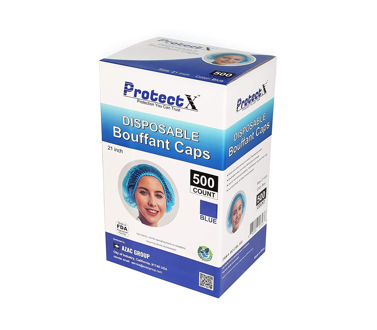 ProtectX 一次性蓬松（发网）帽头发头罩网 21 英寸（蓝色 500 包）