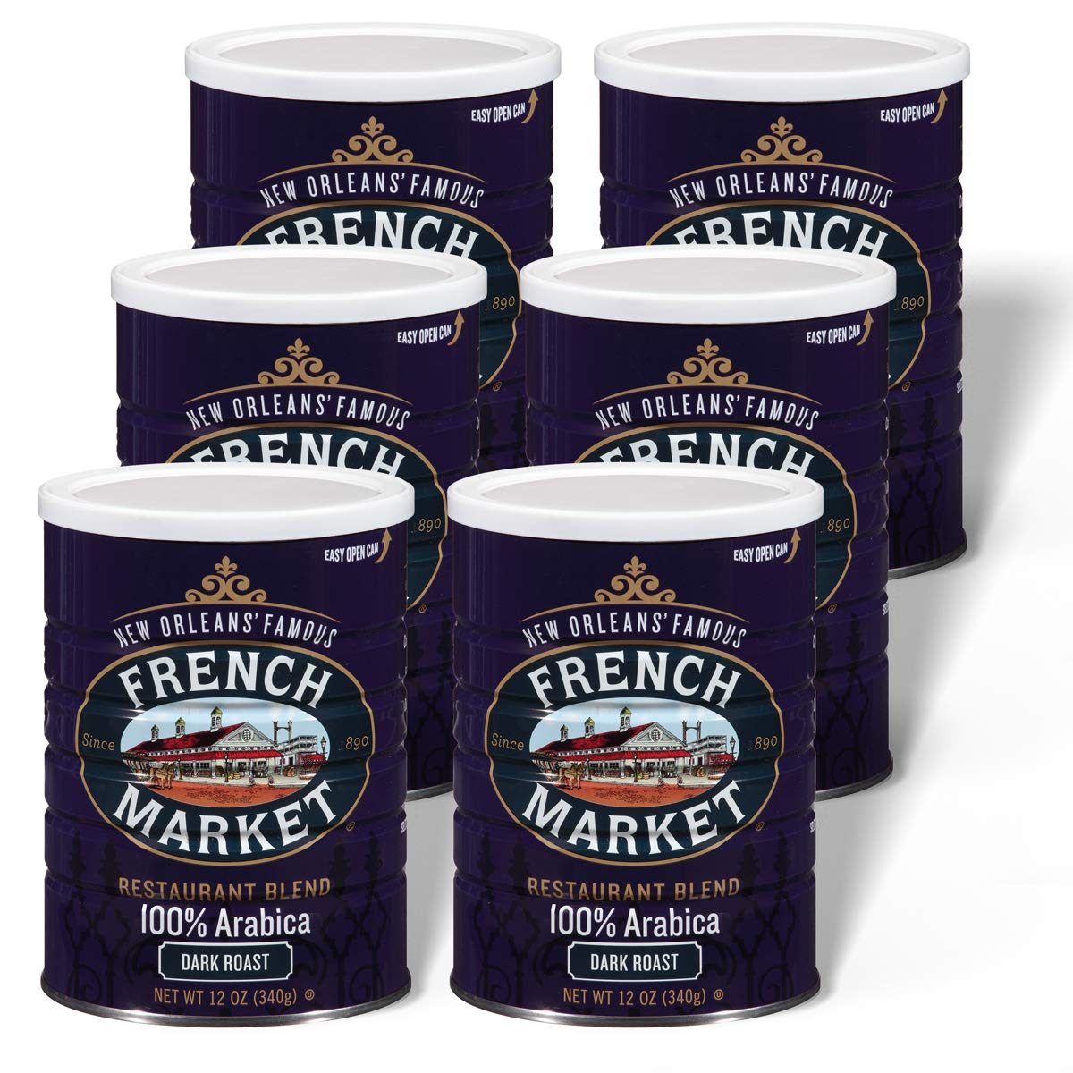French Market Coffee，Coffee and Chicory Restaurant Blend，中度烘焙咖啡粉，12 盎司金属罐装