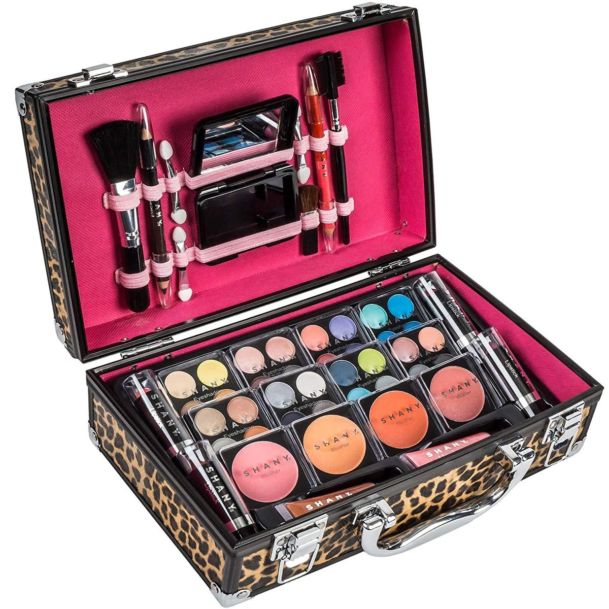 SHANY Carry All Makeup Train Case 配备专业青少年化妆套装、化妆刷、唇膏、眼影、腮红等 - 豹纹