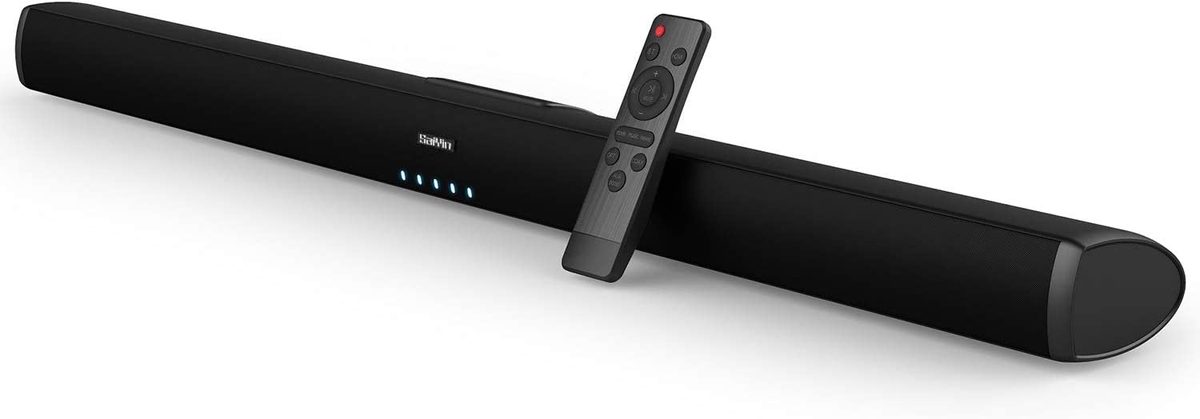 Saiyin Sound Bars for TV，有线和无线蓝牙 5.0 电视立体声扬声器 Soundbar 32'' 家庭影院环绕声系统光学/同轴/RCA 连接，壁挂式