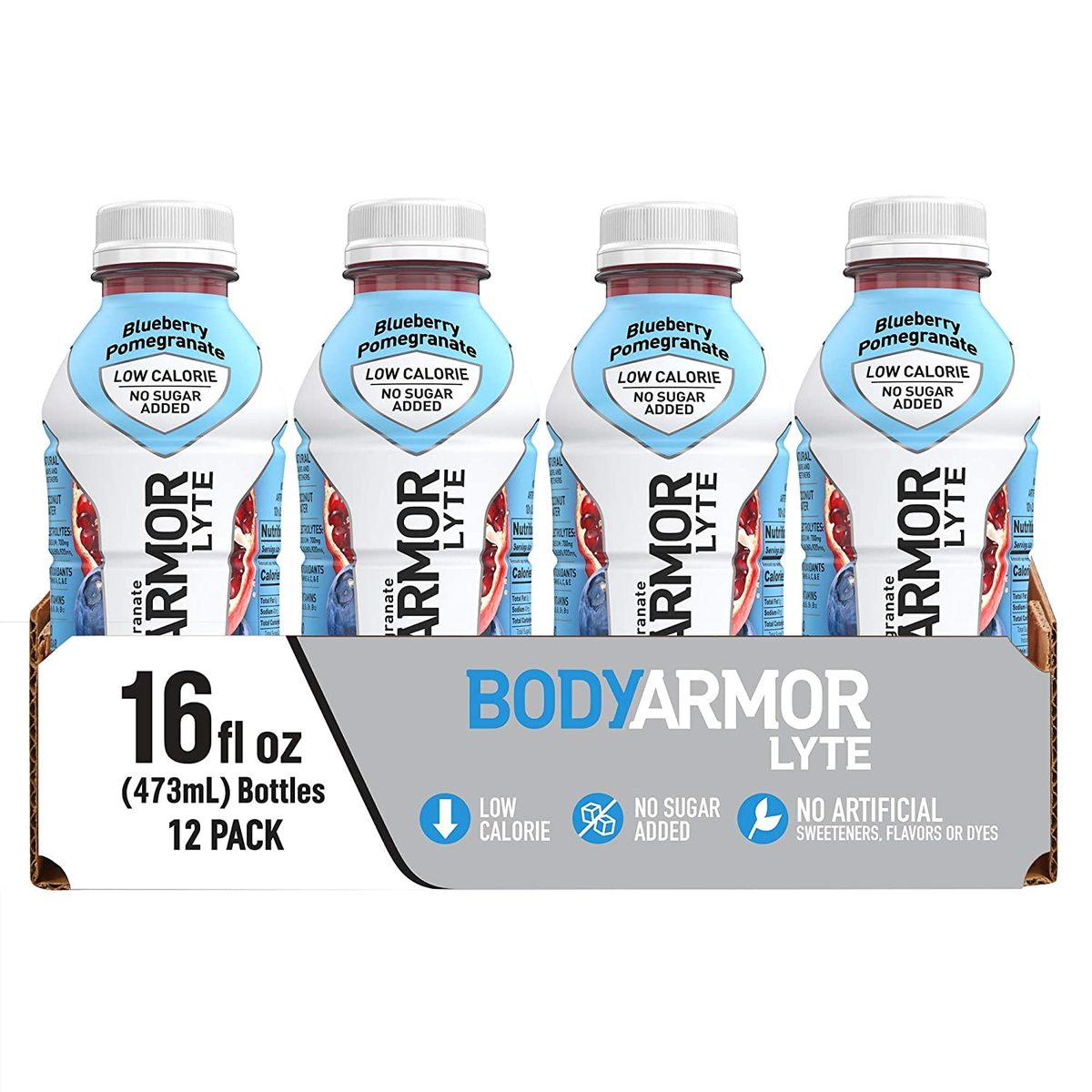 BODYARMOR LYTE 运动饮料低热量饮料，蓝莓石榴，含维生素的天然香料，富含钾的电解质，非常适合运动员，16 液体盎司（12 件装）