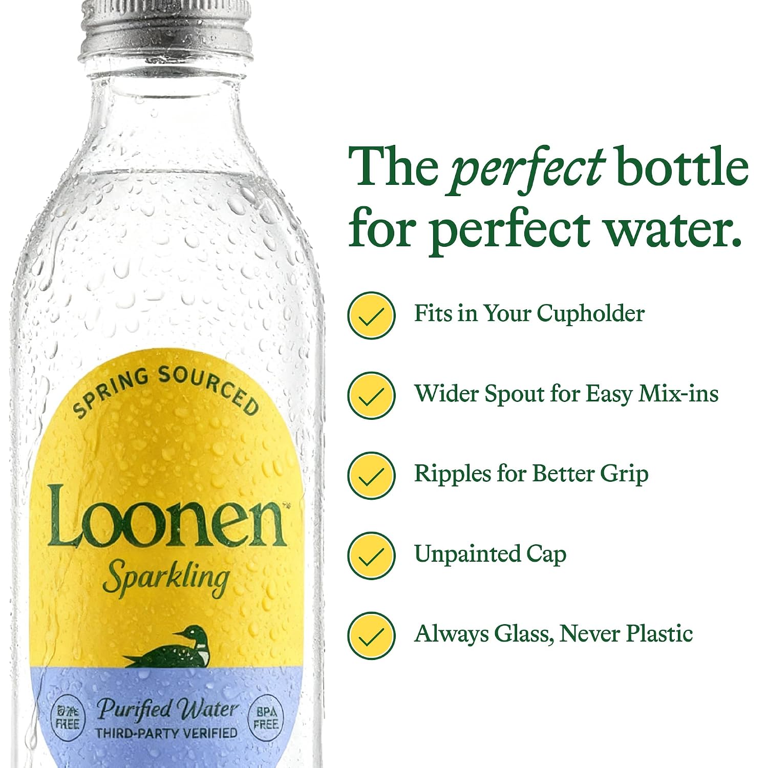 Loonen Spring来源的苏打水，玻璃瓶装高碳酸，矿物质，镁，钾，钙，钠，不含PFAS，不含塑料，NSF认证，美国制造，每包6750mL