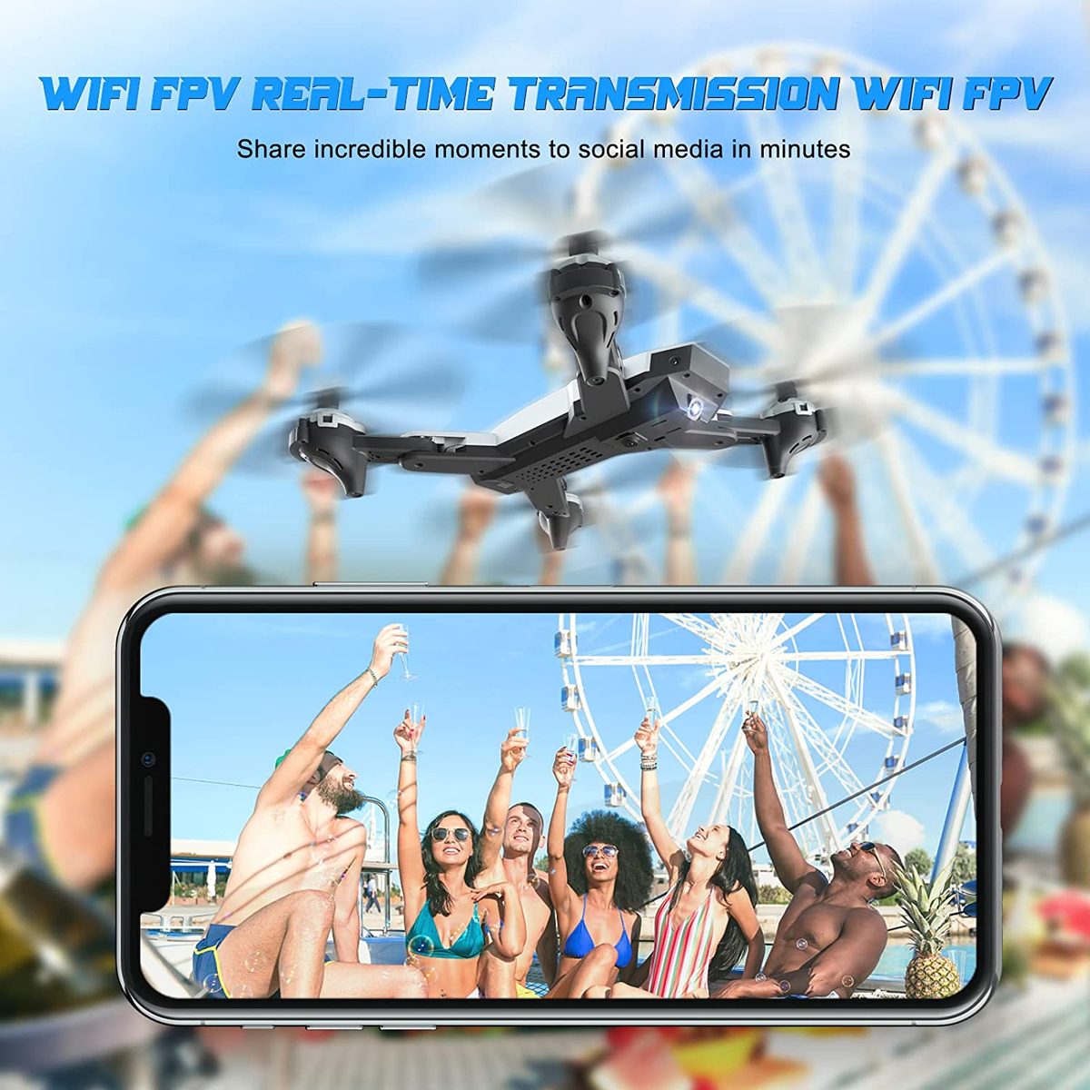 成人用 4K 摄像头无人机，双摄像头可折叠遥控四轴飞行器，带 FPV 视频一键启动高度保持无头模式 3D 翻转航点飞行 2 节电池