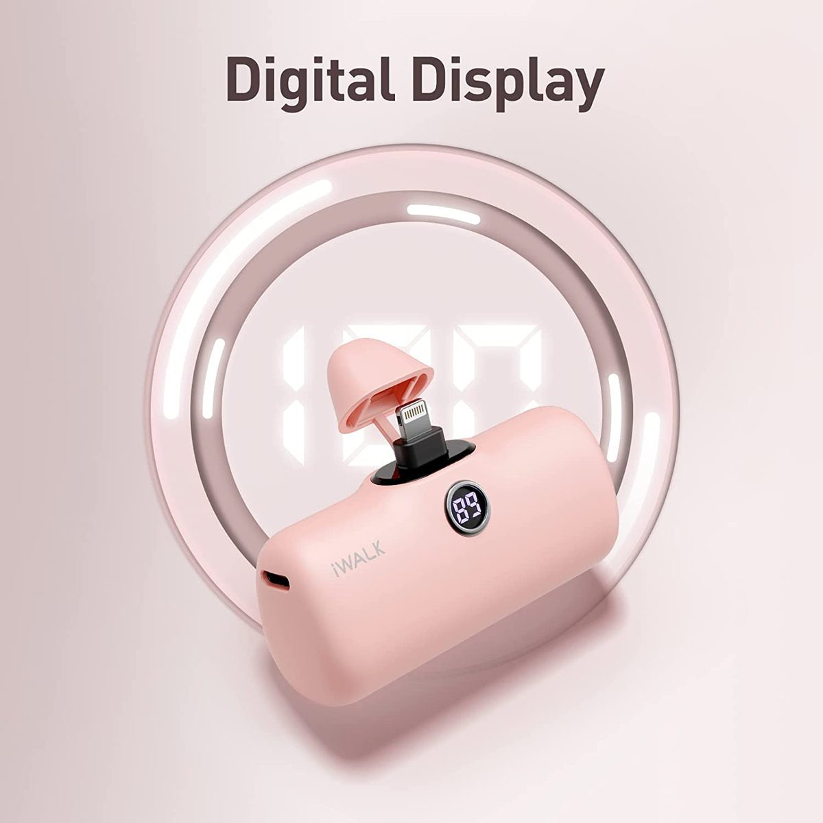 iWALK<linkPod 便携式充电器 4800mAh 移动电源 PD 快速充电小型扩展坞电池带 LED 显示屏兼容 iPhone 14/14 Pro Max/13/13 Pro Max/12/12 Pro/11/X/8/7/6,紫色
